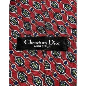 Christian Dior Tie Red Blue Green 100% Silk in Italy Made in USA Monsieur 3.5"